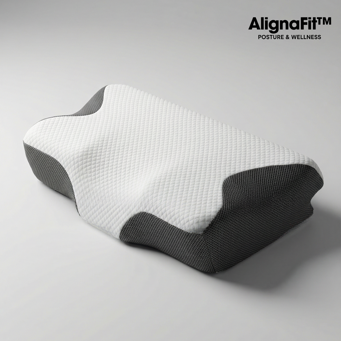 AlignaFit Orthopedic Neck Pillow on bed — pillow alignment for lower back pain prevention