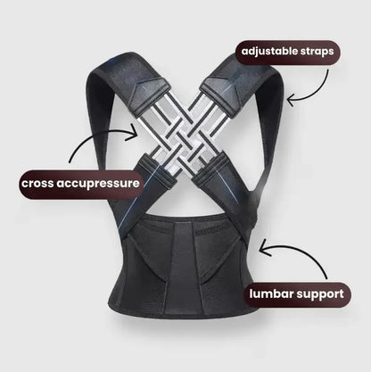 AlignaFit posture corrector with adjustable straps and lumbar support for improved posture and reduced upper back tension
